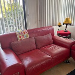 Red leather Early 2000s Vintage couch