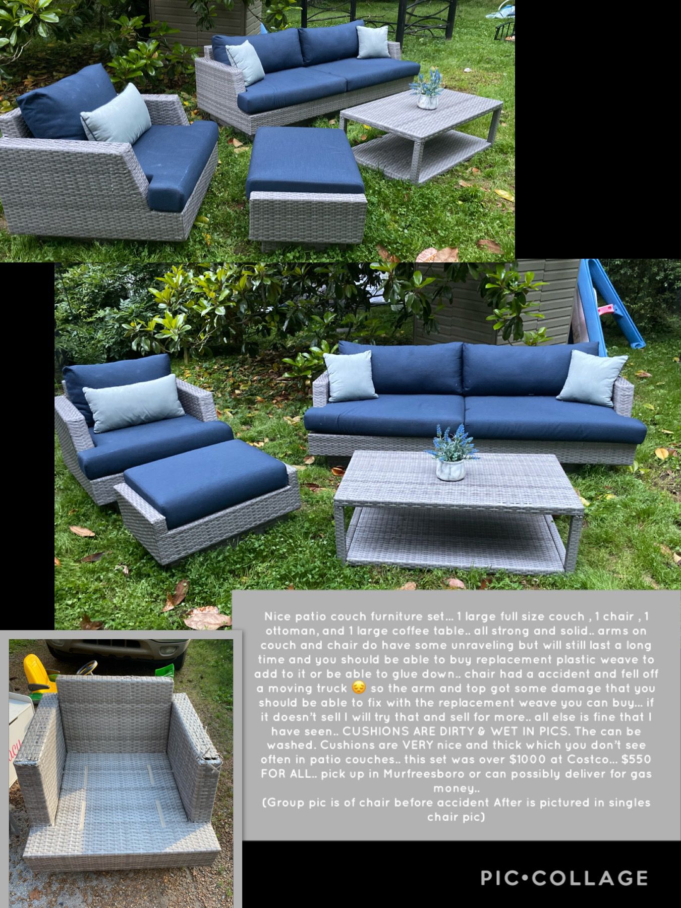 ** FIRM ON PRICE IT IS WORTH WHAT IM ASKING... PLEASW ONLY MESSAGE IF YOU ARW SERIOUS AND READ ALL INFO.. thanks *** Nice patio couch furniture set..