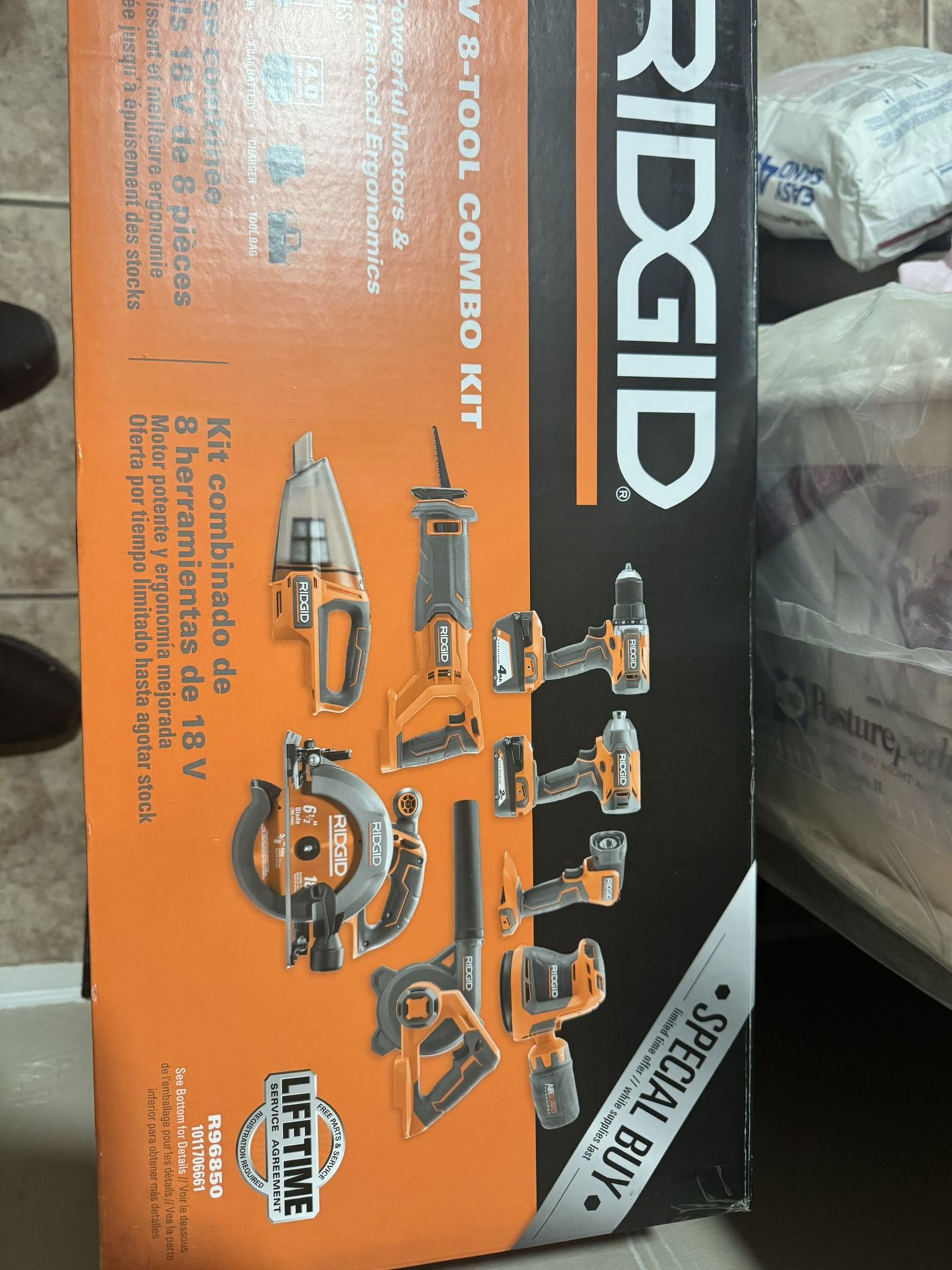 RIDGID 18V Cordless 8-Tool Combo Kit with 2.0 Ah Battery,