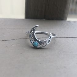 Nice New Sterling Silver .925 Turquoise Half Moon Ring Size 8