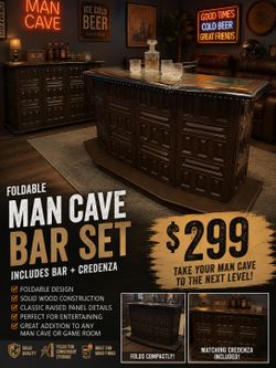Foldable bar with matching credenza