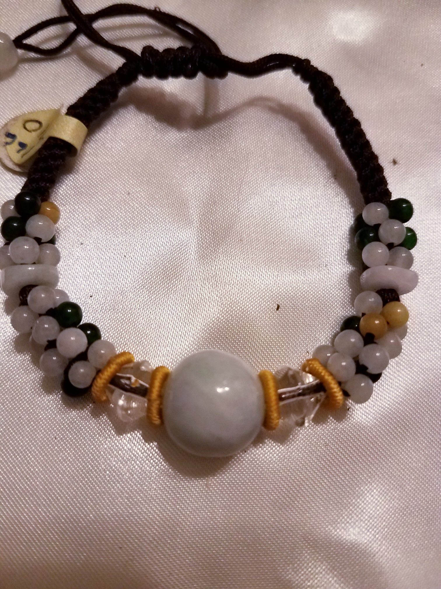 Jade and gemstone macrame adjustable bracelet