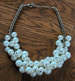 Zara Stranded Chunky Faux Pearl Bib Cluster Statement Necklace