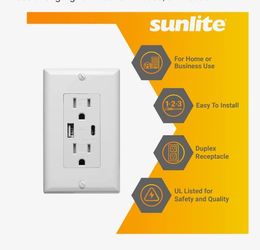 Sunlite USB Charger Duplex Receptacle With Matching Wall Plate 15a-125v Outlet/4.8 USB Ports