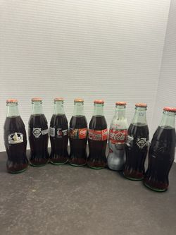 8 Vintage Coca-Cola Full Unopened Bottles Blazers NASCAR Holiday Collectible