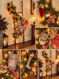 Rustic Primitive Christmas Ladder Décor – Lighted – 36” Tall