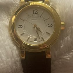 Coach Gold W018 Swiss Made Leather Watch Very Nice 