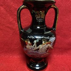 5.5 Inch 24k Black & Gold Handmade In Greece Imported From Greece Greek Ceramic Vase 