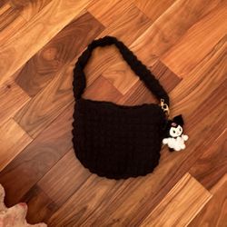 Bubble Black Puffy Bag With Kuromi Keychain