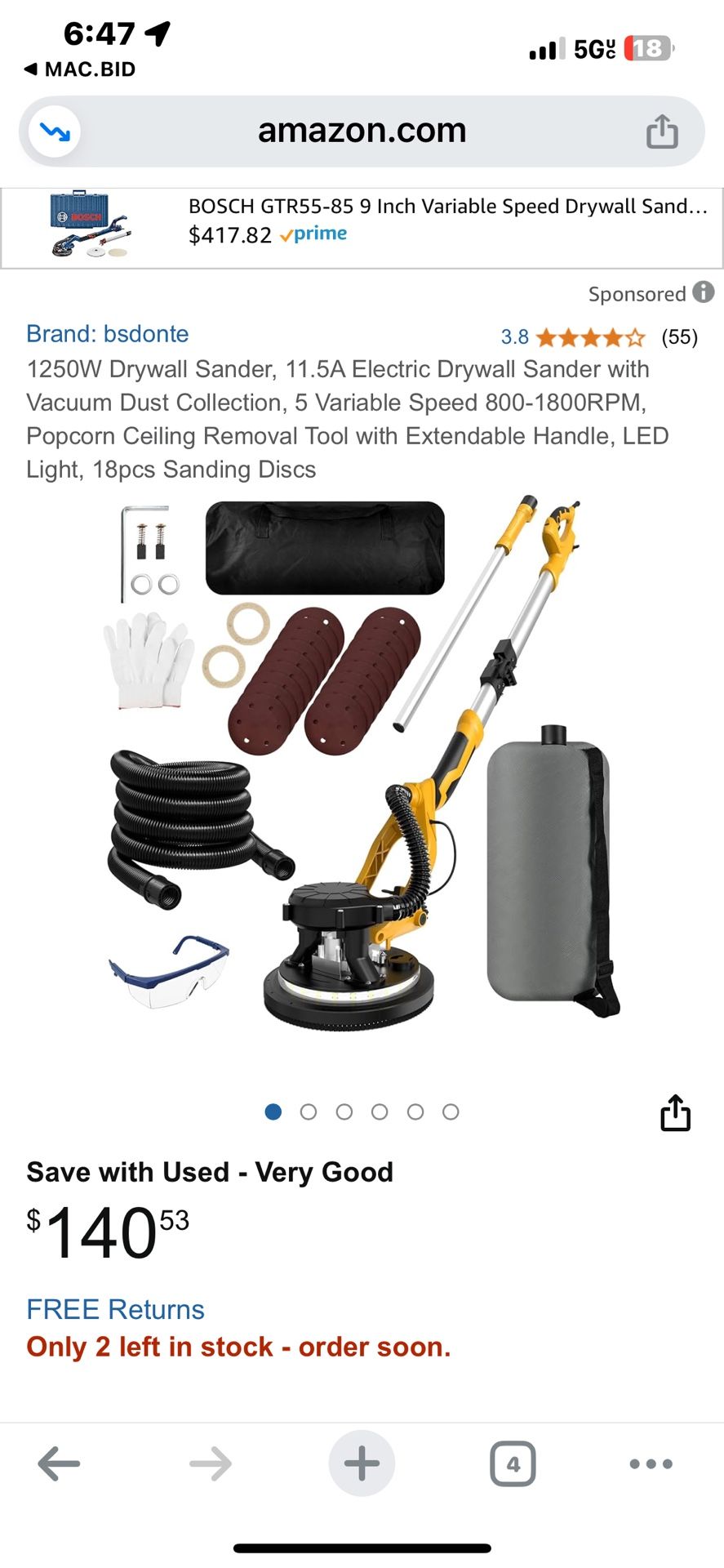 1250w Electric Drywall Sander W/ Vacuum Dust Collection