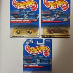 Vintage Hot Wheels Ford Mustang Lot Of 3 Unopened Diecast Cars 96 Mustang, Cobra