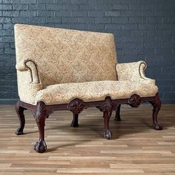 Antique Chippendale Revival Carved Mahogany Loveseat w/ Ball & Claw Feet, c.1930s- Delivery Available 