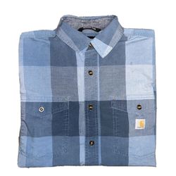 CARHARTT Rugged Flex L Large Relaxed Fit Short Sleeve Gingham Plaid Shirt Blue