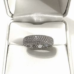 Brand New Lots Of Tiny Diamonds Set In A Unit Sex Eternity Silver Wedding Band Ring. Size 5 