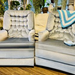 VTG Blue Velvet Rocker Swivels W/Free Afghan & Ashtray With Purchase & Free Local Delivery! 