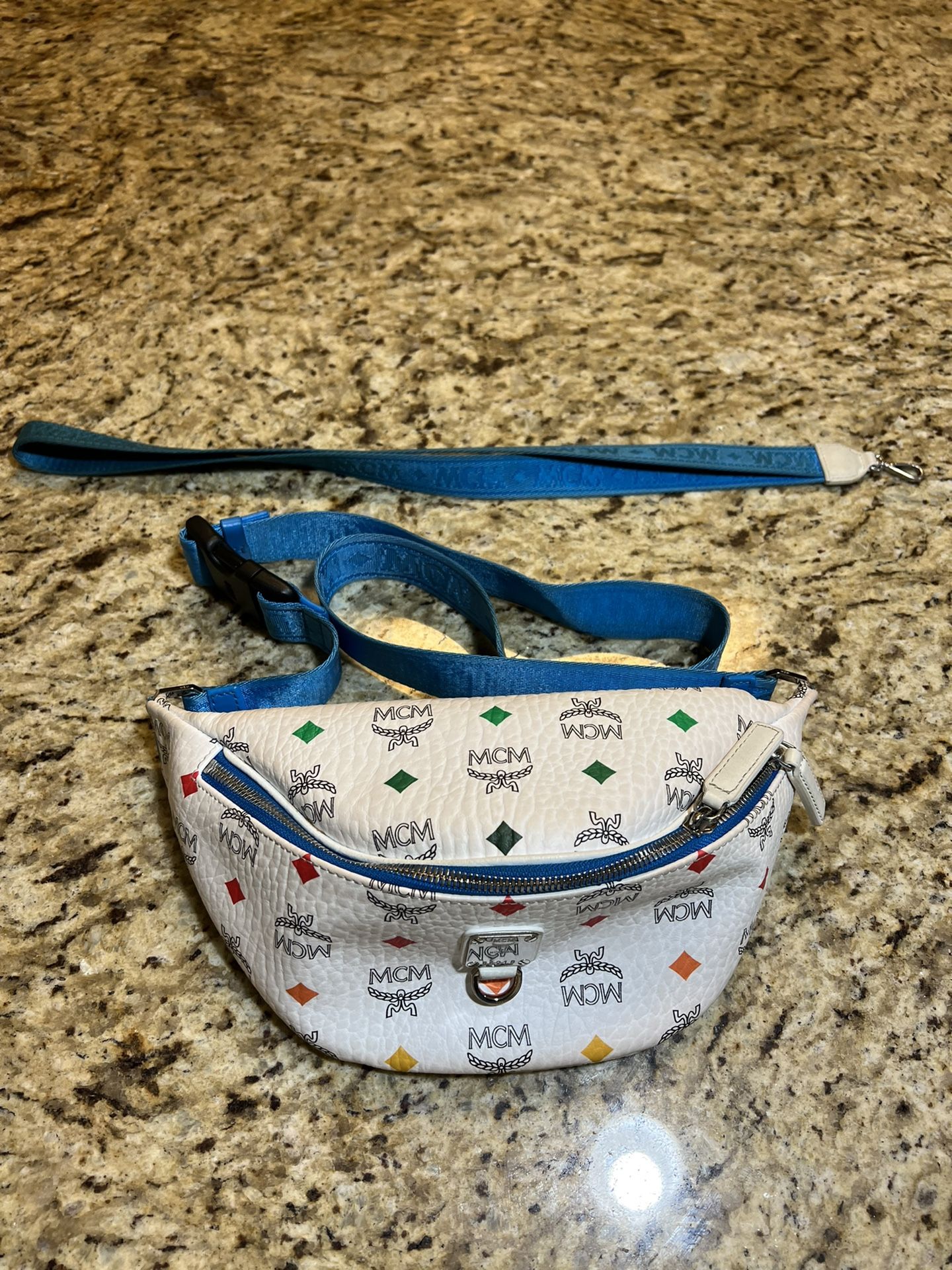 White And Blue Multicolored MCM Fanny pack Shoulder Bag