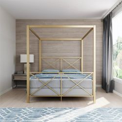 Beautiful New Gold Queen Canopy Bed With Wayfair Memory Foam Hybrid Mattress and Smart Box Spring Delivery Available