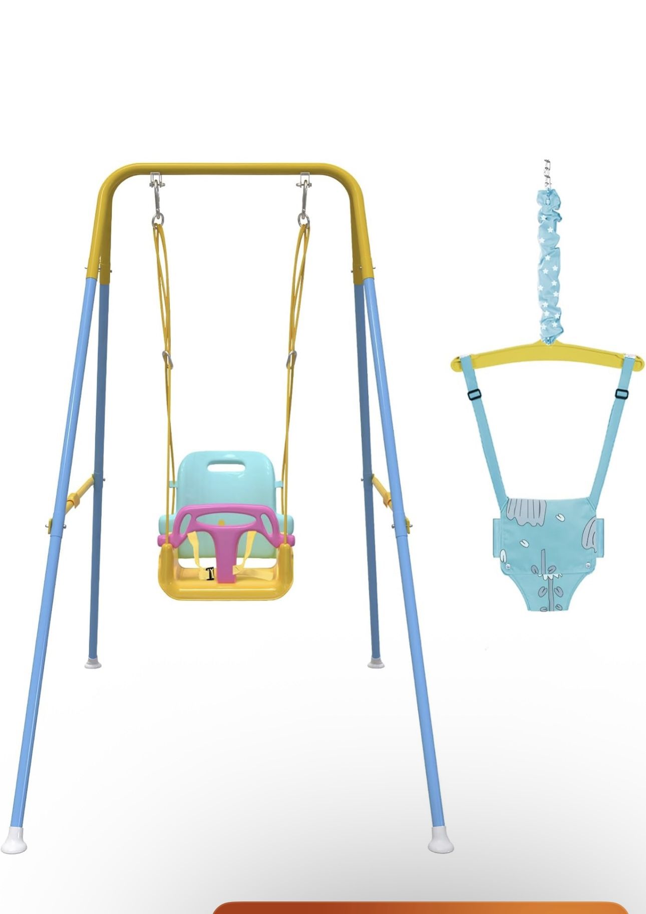 2 in 1 Toddler Swing & Baby Jumper, Foldable Baby Swing Outdoor & Indoor Use, Easily Installable and Storable