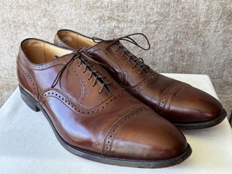 Allen Edwards Brown Leather Cap-Toe Brogue Oxford Dress Shoes