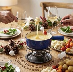 Artestia 10-Piece Cast Iron CheeseFondue Pot Set 2.1 Qt Swiss-StyleFondue Set