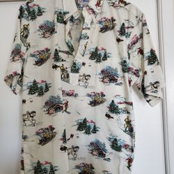 Reyn Spooner Winter Themed Hawaiian Shirt Cotton/polyester XL
