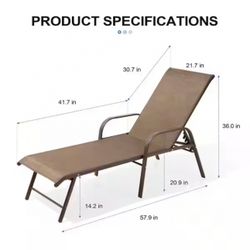 2-Piece Aluminum Adjustable Outdoor Chaise Lounge in Brown with Armrests