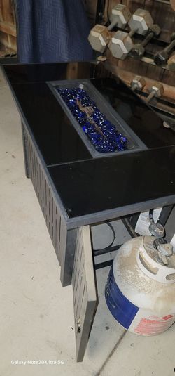 Smoked Glass propane fire pit table new condition firm price