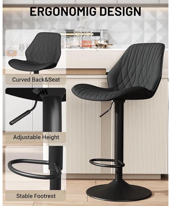 New, PU Leather Bar Stool (1),Armless Hydraulic Counter Stools, Adjustable Bentwood Barstools
