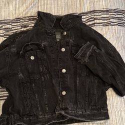 Black Distressed Jean Jacket 