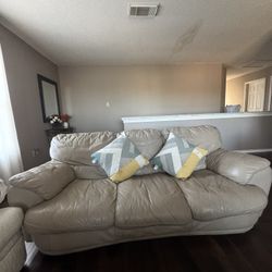 Comfortable Beige Leather Sofa