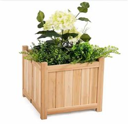 15 in. L x 15 in. W x 14 in. H Beige Wood Square Flower Planter Box Raised Vegetable Patio Lawn Garden Folding