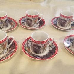 Espresso/Turkish/ Armenian coffe Cups and saucers. Beautiful Design.  12 Pieces.Set Of 6. Woodland hills Ca. 