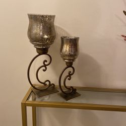 Antiqued Iron and Mercury Glass Candle Holders