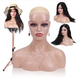 Mannequin Head With Shoulders Wig Display Manikin Head American Female Realistic Mannequin Head