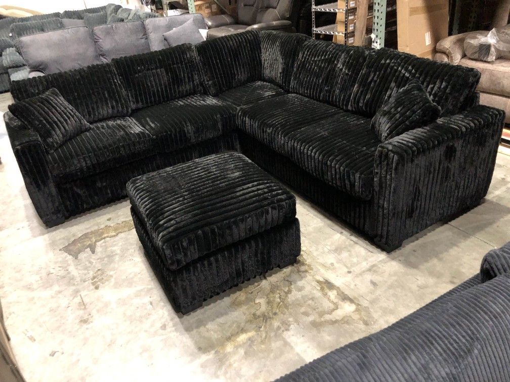 Black Corduroy L-shaped Sofa