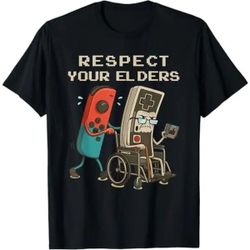 ** 🔥 Respect Your Elders Gaming Control Retro Funny Gamer T-Shirt