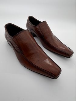 Men’s Brown Eel Skin Leather Dress Shoes Loafers Slip-On Size 9.5 Excellent Condition