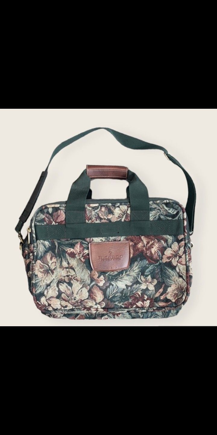 Vintage Ricardo Beverly Hills Floral Tapestry Santa Cruz Luggage Overnight Bag Weekender Carry-On