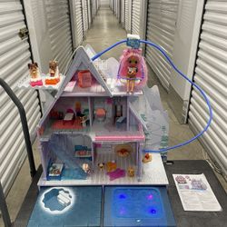 LOL Surprise OMG Winter Chill Cabin Wooden Doll House in Multicolor, Hot Tub and Real Ice Skating Rink 