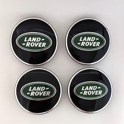 LAND ROVER Logo Wheel Center Caps - Black Finish 4 Pack NEW 
