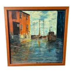 Original Oil Painting Signed Z. Silitsky  of a Vintage Harbor Scene