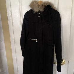 Michael Kors MK Women's Black Wool Full Zip Long Coat Jacket Size 4 excellent