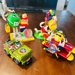 (4) M&M Candy Dispenser / Collectible Plastic Figurines, Golf, Army, Plane, Shop-Girl