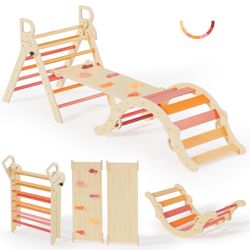 BlueWood Pikler Triangle Set, Toddler Wooden Climbing Toys Indoor 7in1 Foldable Climber for Kids, Mo