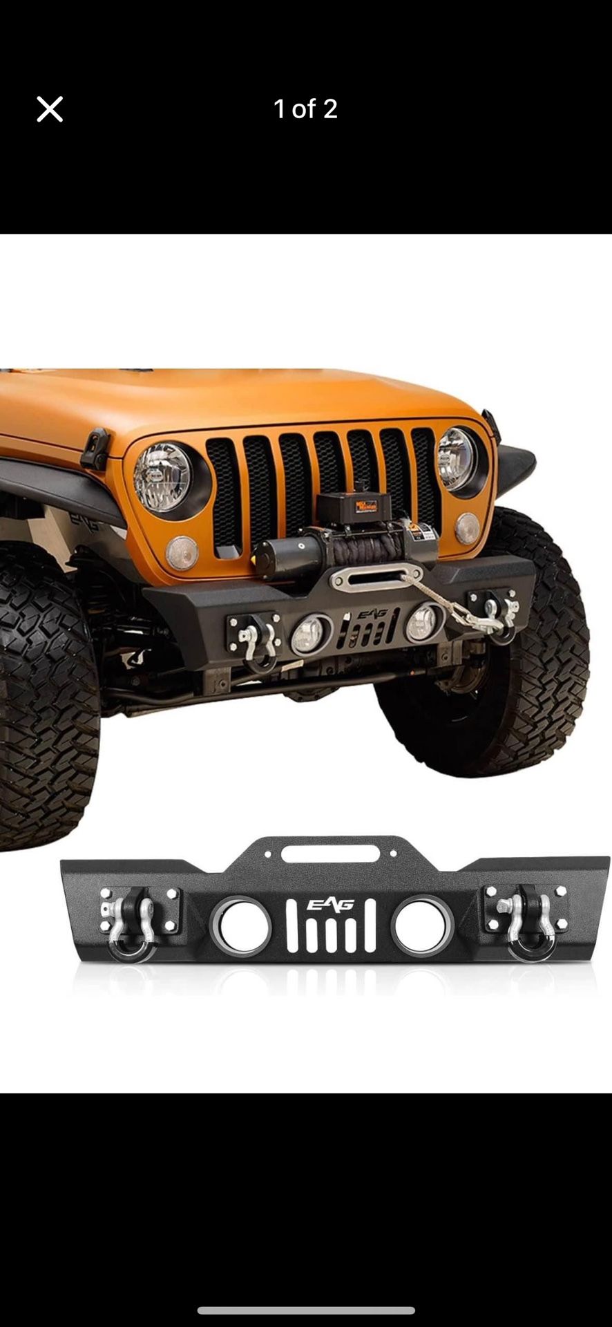 EAG Stubby Front Bumper Black Textured with Winch Plate Fit for 18-22 JL Wrangler
