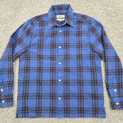 Madewell Shirt Mens Medium Blue Plaid Easy Fit Button Up Long Sleeve Easy Fit
