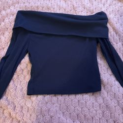 Dazy Navy Blue Off The Shoulder Crop Top