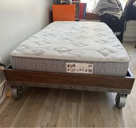 TWIN BED WITH MATTRESS AND METAL FRAME