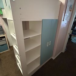Twin Loft Bed with Wardrobe and Shelves