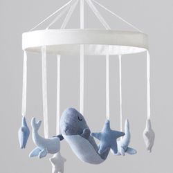 Pottery Barn Whales & Stars Jack Musical Baby Crib Mobile & Arm